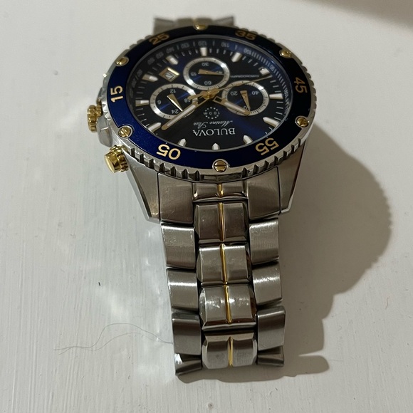 Bulova Men’s Watch 98B400 Marine Star Quartz Chronograph 41mm Two Tone Blue Dial - Picture 3 of 6